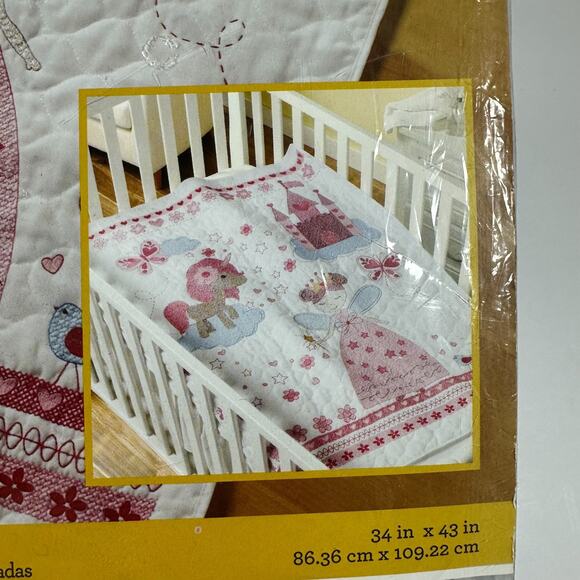 Cross Stitch Kit Fairytale Princess Crib Cover Baby Bucilla Stamped 47664 34x43 - Picture 2 of 11